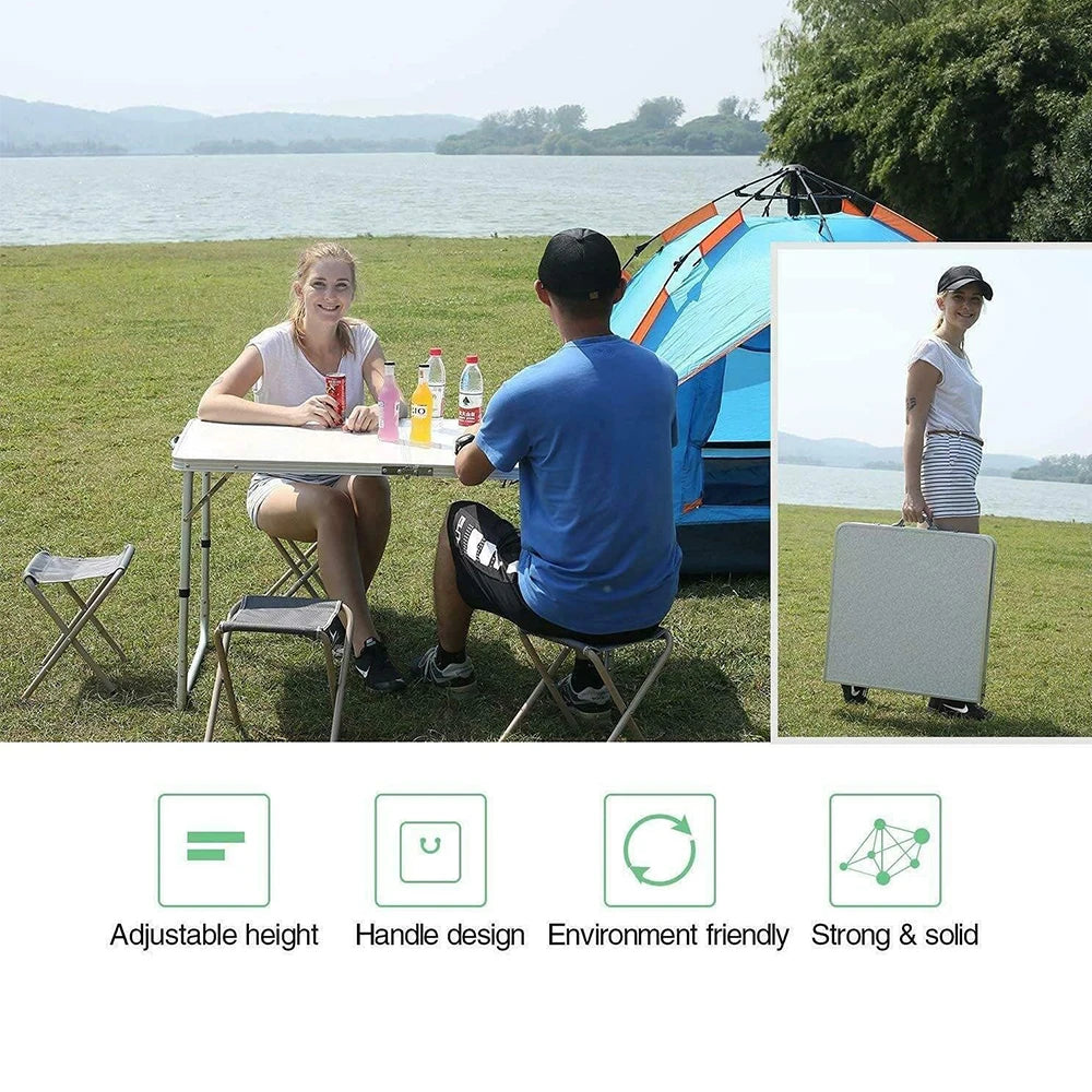4ft Aluminium Folding Camping Table | 3 Height Settings | 120x60cm