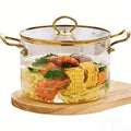 3.5L Transparent Glass Stockpot with Lid – Gold-Toned Stainless Steel Double Handles, Heat-Resistant & See-Through Cooking Pot Ideal for Stews, Soups, Pasta, Milk & More – Safe for Gas & Induction – Available in Gold-Toned or Silver-Toned Handle and Lid Gold-toned