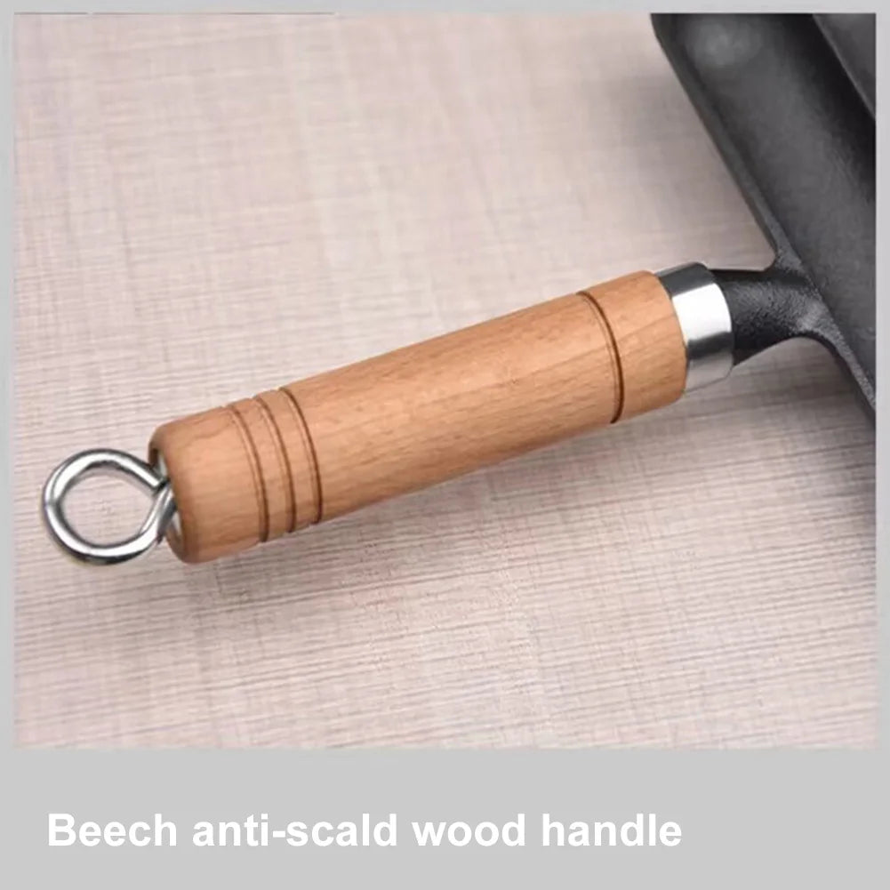 Cast Iron Preseasoned Grilled Sausage Pan With Wooden Handle Nonstick Hot Dog Pan Anti Scald
