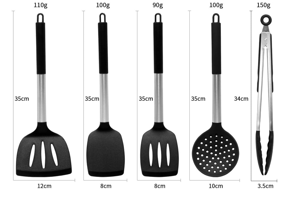 Silicone Kitchen Utensils Set with Stainless Steel Handles – Non-Stick, Heat-Resistant Cooking Utensils for Everyday Cooking & Baking, Available in 4 Colours & Multiple Set Sizes