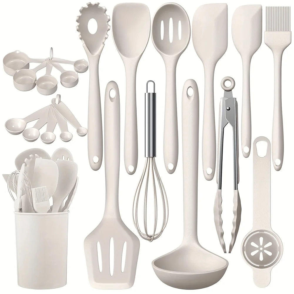 22-Piece Silicone Cooking Utensils Set with Holder – Heat Resistant, Non-Stick Safe & Dishwasher Safe 22-Piece Silicone Cooking Utensils Set with Holder