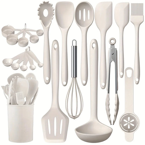 22-Piece Silicone Cooking Utensils Set with Holder – Heat Resistant, Non-Stick Safe & Dishwasher Safe 22-Piece Silicone Cooking Utensils Set with Holder