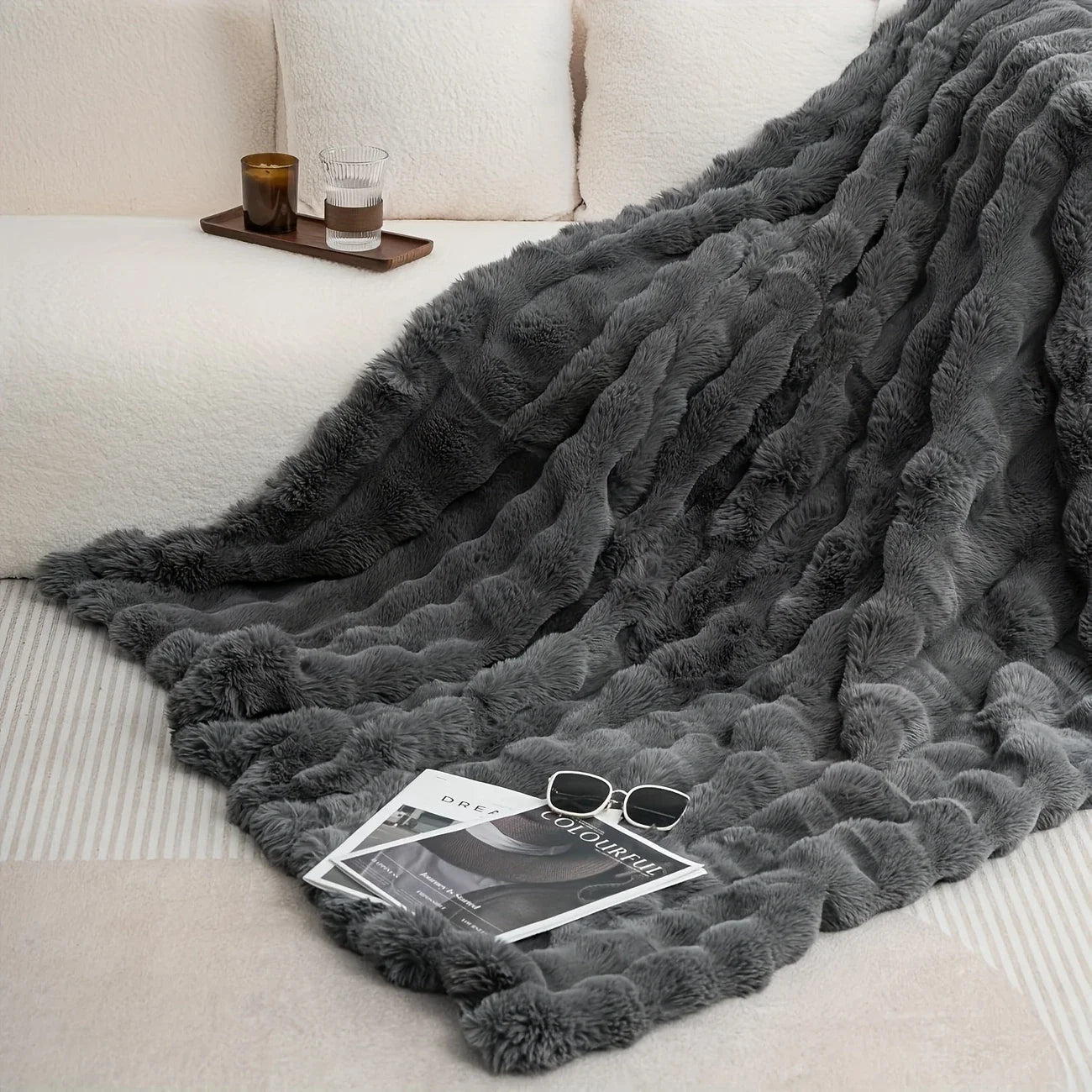 Faux Rabbit Fleece Throw Blanket | Soft & Warm | 100% Polyester BLACK UNITED KINGDOM