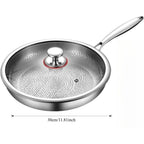 Titanium Interior Frying Pan with Glass Lid – Uncoated, Fish Scale Hammer Pattern, Gas & Induction Compatible | 26cm, 28cm & 30cm 30cm