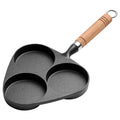 Three Hole Cast Iron Fried Egg Pan With Wooden Handle Breakfast Pancake Pan Nonstick Egg Pan