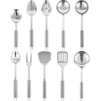 10-Piece Stainless Steel Cooking Utensils Set – Durable and Practical Cooking Utensil Set Featuring a Hanging Loop Design for Easy Storage and Organisation Silver 10pcs