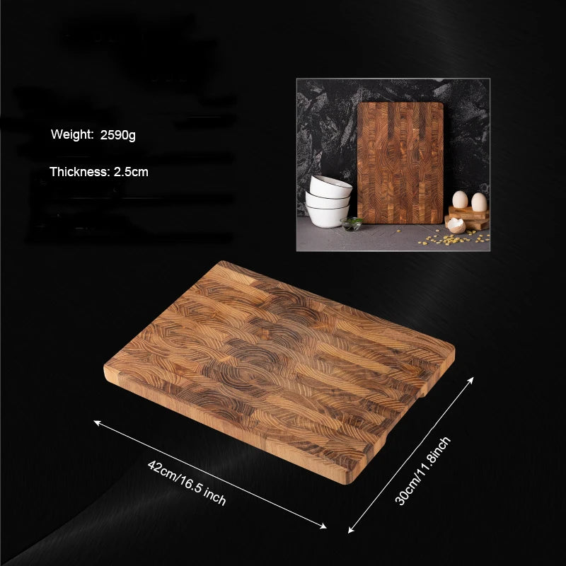 Teak Wood End Grain Cutting Board with Hidden Handles – Rectangular | 34cm & 42cm
