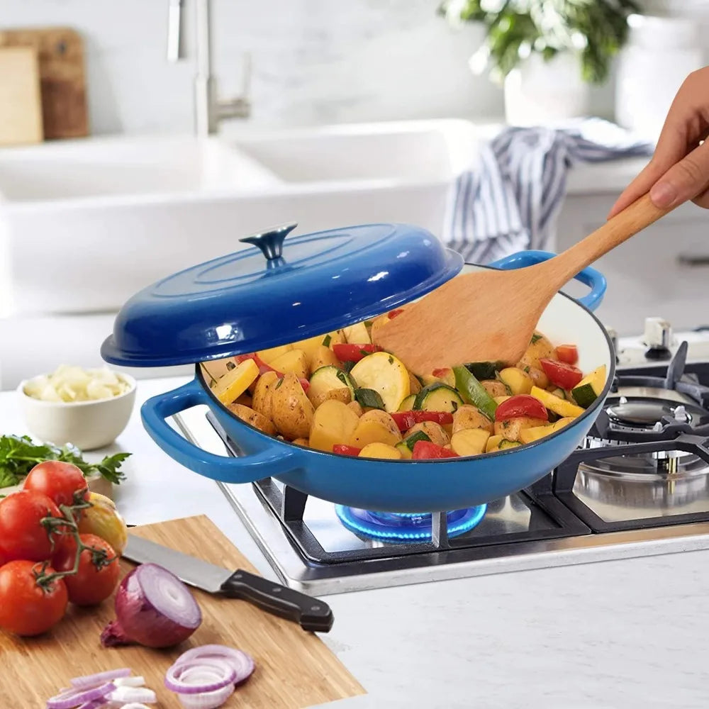 4.5L Cast Iron Dutch Oven Braiser Casserole Pan with Lid & Dual Handles – Designed for Searing, Braising, Roasting, Baking, Stews, Curries, Soups, One-Pot Meals and Everyday Cooking – Compatible with Induction & Gas Stove