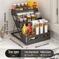 3-Tier Height-Adjustable Pull-Out Kitchen Spice Rack – Countertop Storage Organiser for Spice Bottles, Oils & Jars, Foldable & Rust-Resistant, Available in Black & White black