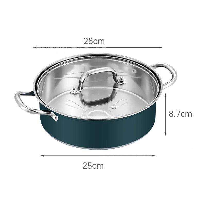28cm Stainless Steel Stew Pot with Glass Lid – Induction Compatible, Suitable for Gas & Induction, Great for Soups, Stews, and Everyday Cooking green