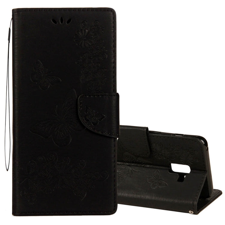Vintage Embossed Floral Butterfly Pattern Horizontal Flip Leather Case with Card Slot & Holder & Wallet & Lanyard – Lanyard, Magnetic, Card Slot, For Galaxy A8 (2018) For Galaxy A8 (2018) Black