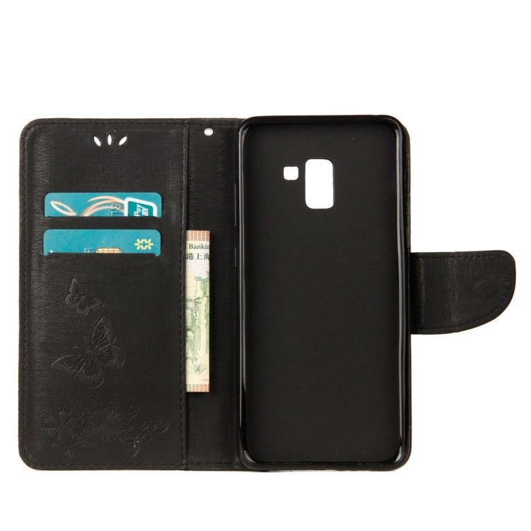 Vintage Embossed Floral Butterfly Pattern Horizontal Flip Leather Case with Card Slot & Holder & Wallet & Lanyard – Lanyard, Magnetic, Card Slot, For Galaxy A8+ (2018)