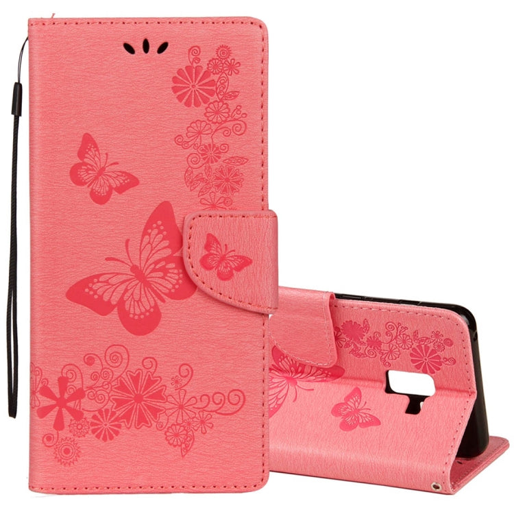 Vintage Embossed Floral Butterfly Pattern Horizontal Flip Leather Case with Card Slot & Holder & Wallet & Lanyard – Lanyard, Magnetic, Card Slot, For Galaxy A8+ (2018) For Galaxy A8+ (2018) Pink