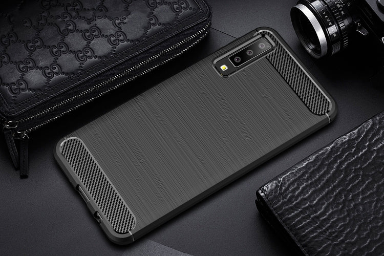 / A750 Brushed Carbon Fiber Texture TPU Shockproof Anti-slip Soft Protective Back Cover Case – Shockproof, TPU, For Galaxy A7 (2018)