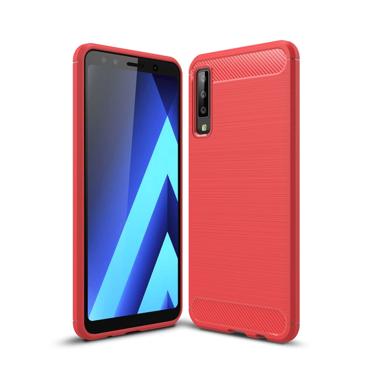 For Galaxy A7 (2018) / A750 Brushed Carbon Fiber Texture TPU Shockproof Anti-slip Soft Protective Back Cover Case, For Galaxy A7 (2018) For Galaxy A7 (2018) Red