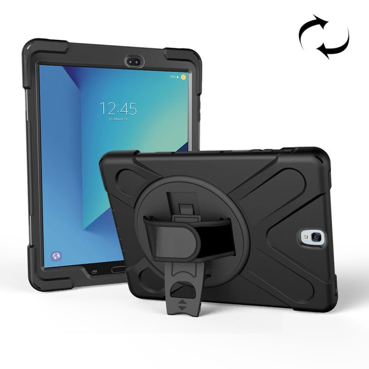 For Galaxy Tab S3 9.7 inch T820 360 Degree Rotation PC + Silicone Protective Case with Holder & Hand-strap, For Galaxy Tab S3 9.7 inch T820 For Galaxy Tab S3 9.7 inch T820 Black