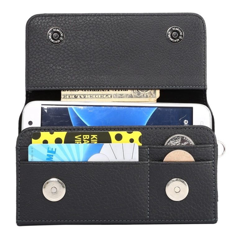 Universal Litchi Texture Vertical Flip Thwartwise PU Leather Case / Waist Bag with Back Splint & Card Slots & 15cm Lanyard for Galaxy S7 Edge & S7 & S6 Edge & S6, Huawei P9 & P9 Lite & P9 Plus & Sony Xperia Z5, Xiaomi Redmi 4, Size: 15.5 x 8 x 1.8 cm Black