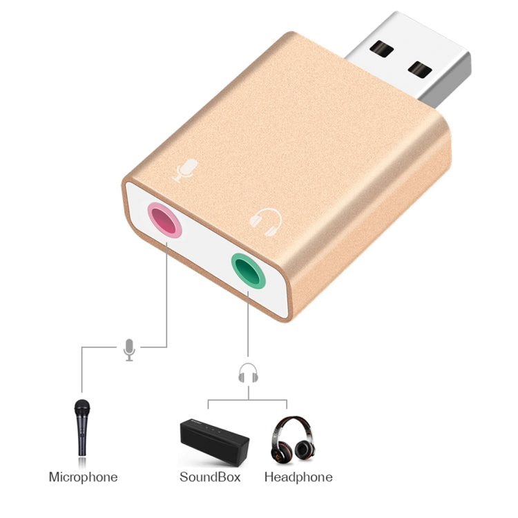 Aluminum Shell 3.5mm Jack External USB Sound Card HIFI Magic Voice 7.1 Channel Adapter Free Drive for Computer, Desktop, Speakers, Headset, Microphone, Aluminum 7.1 Channel Gold – Durable Build, Easy to Use