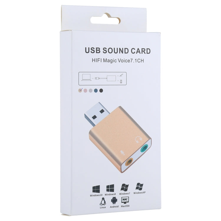 Aluminum Shell 3.5mm Jack External USB Sound Card HIFI Magic Voice 7.1 Channel Adapter Free Drive for Computer, Desktop, Speakers, Headset, Microphone, Aluminum 7.1 Channel Gold – Durable Build, Easy to Use