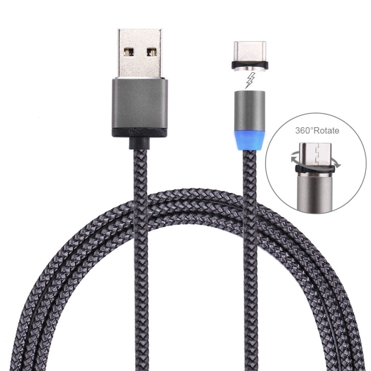 360 Degree Rotation 1m Weave Style USB-C / Type-C to USB 2.0 Strong Magnetic Charger Cable with LED Indicator – Magnetic Grey