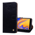 Business Style Oil Wax Texture Horizontal Flip Leather Case for Galaxy J4+, with Holder & Card Slots & Wallet, For Galaxy J4+ For Galaxy J4+ Black