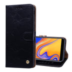 Business Style Oil Wax Texture Horizontal Flip Leather Case for Galaxy J4+, with Holder & Card Slots & Wallet, For Galaxy J4+ For Galaxy J4+ Black