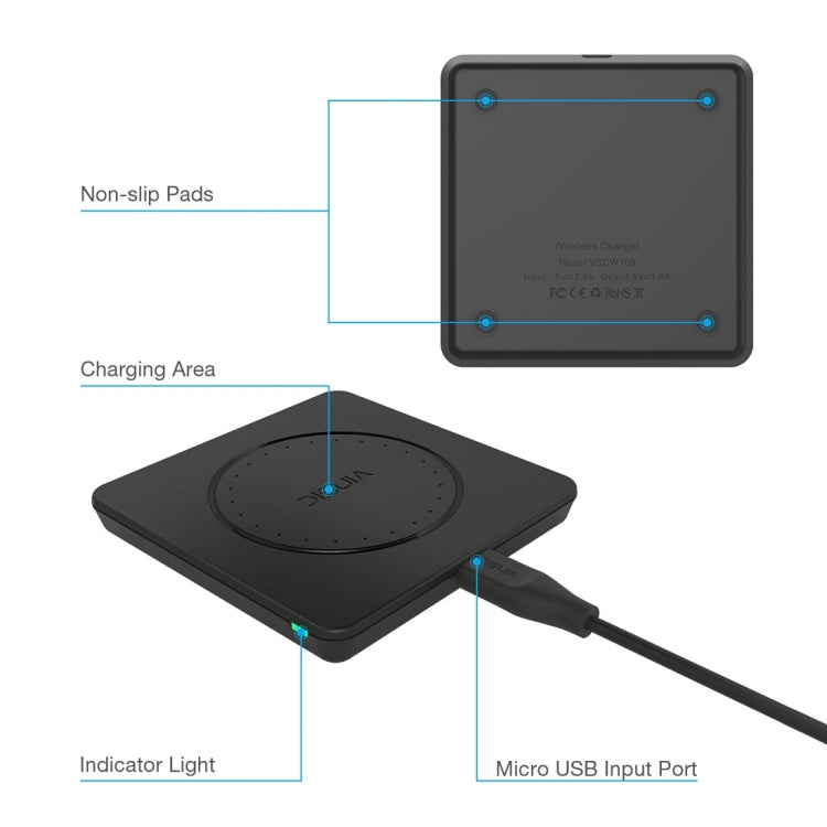Vinsic 5V 1A Output Qi Standard Portable Wireless Charger Pad, Vinsic – Wireless Charging, TPU
