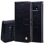 Business Style Oil Wax Texture Horizontal Flip Leather Case for Galaxy S10 Plus, with Holder & Card Slots & Wallet, For Galaxy S10 Plus For Galaxy S10 Plus Black