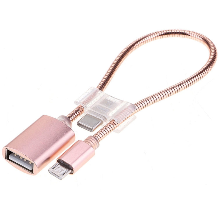 24cm 2A Micro USB to USB Aluminum Alloy Hose OTG Adapter Data Charging Cable with USB-C / Type-C Connector – Aluminum Alloy, Data Transmission Rose Gold