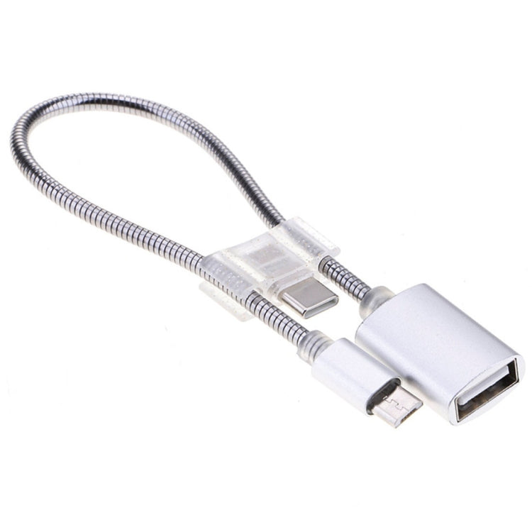 24cm 2A Micro USB to USB Aluminum Alloy Hose OTG Adapter Data Charging Cable with USB-C / Type-C Connector – Aluminum Alloy, Data Transmission