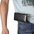 Men Glossy Texture Portable Mobile Phone Back Buckle Transverse Sleeve Waist Pack Leather Case for 6.3 Inch or Below Smartphones Default Title