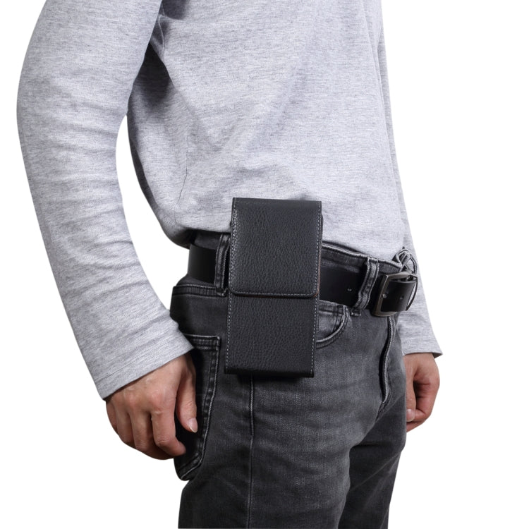 Men Litchi Texture Portable Mobile Phone Back Buckle Vertical Sleeve Waist Pack Leather Case for 6.3 Inch or Below Smartphones, 6.3 inch Litchi Texture – Leather 6.3 inch Litchi Texture