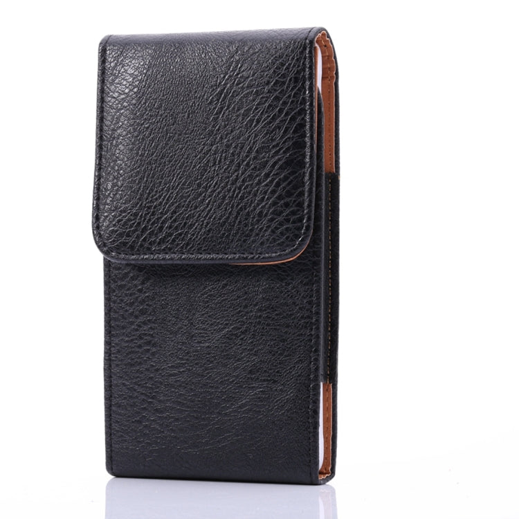 Men Litchi Texture Portable Mobile Phone Back Buckle Vertical Sleeve Waist Pack Leather Case for 6.3 Inch or Below Smartphones, 6.3 inch Litchi Texture – Leather