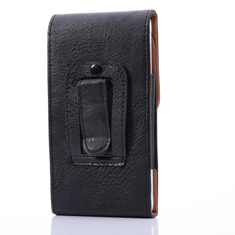 Men Litchi Texture Portable Mobile Phone Back Buckle Vertical Sleeve Waist Pack Leather Case for 6.3 Inch or Below Smartphones, 6.3 inch Litchi Texture – Leather