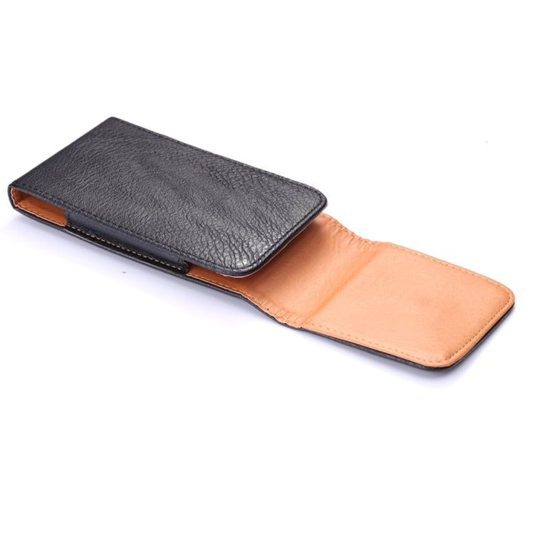 Men Litchi Texture Portable Mobile Phone Back Buckle Vertical Sleeve Waist Pack Leather Case for 6.3 Inch or Below Smartphones, 6.3 inch Litchi Texture – Leather