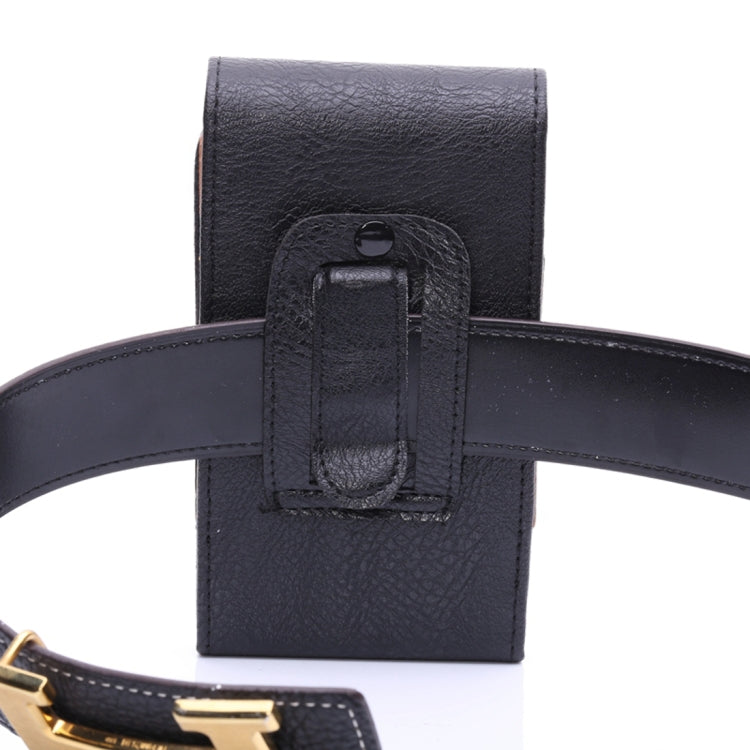 Men Litchi Texture Portable Mobile Phone Back Buckle Vertical Sleeve Waist Pack Leather Case for 6.3 Inch or Below Smartphones, 6.3 inch Litchi Texture – Leather