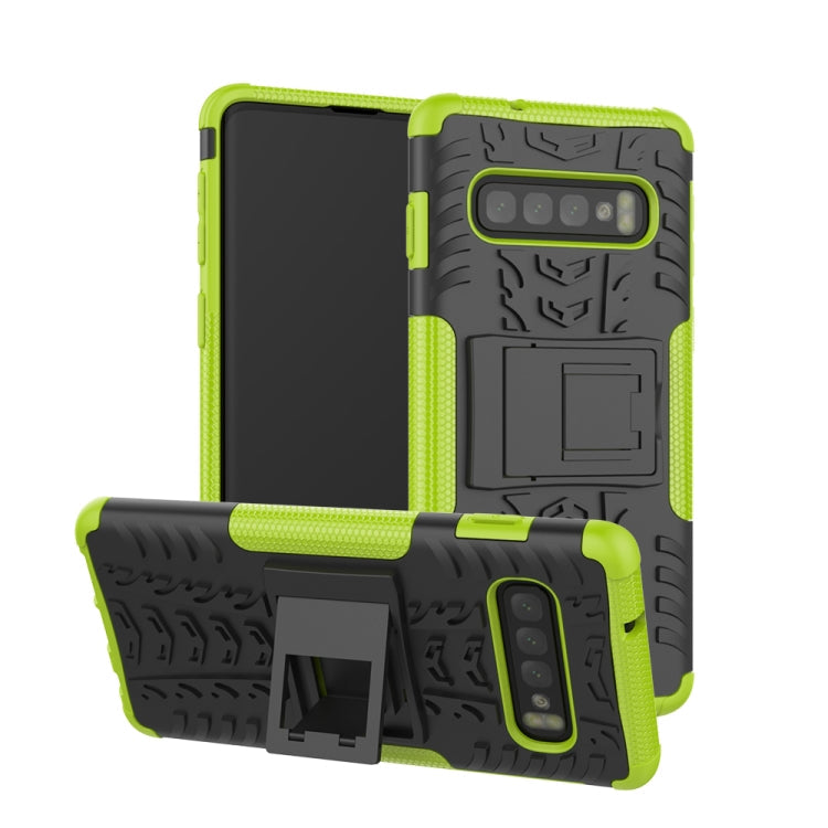 Tire Texture TPU+PC Shockproof Case for Galaxy S10, with Holder, For Galaxy S10 For Galaxy S10 Green