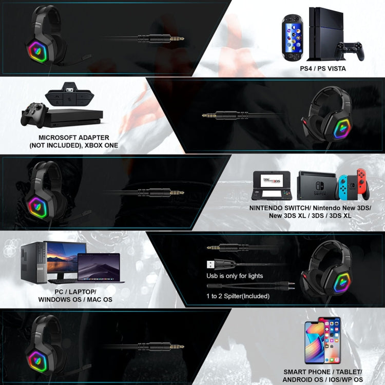 ONIKUMA K10 3.5mm Computer Games Wired Headset with RGB LED Light, K10 – Durable Build, Easy to Use
