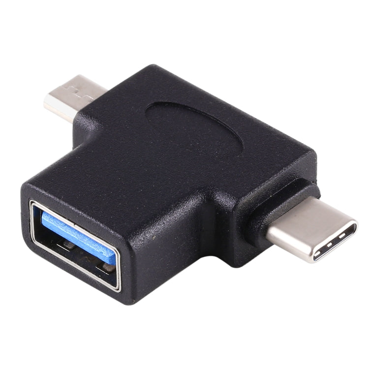 Multi-function USB 3.0 Female & USB-C / Type-C Male & Micro USB Male T-shape OTG Adapter – Data Transmission