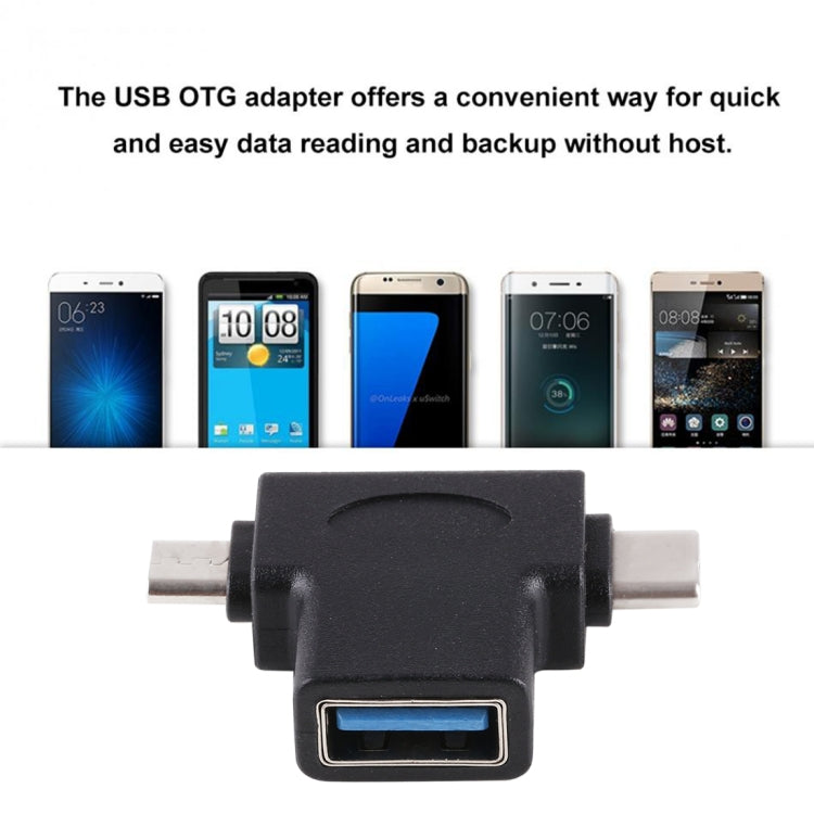 Multi-function USB 3.0 Female & USB-C / Type-C Male & Micro USB Male T-shape OTG Adapter – Data Transmission