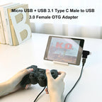Multi-function USB 3.0 Female & USB-C / Type-C Male & Micro USB Male T-shape OTG Adapter – Data Transmission