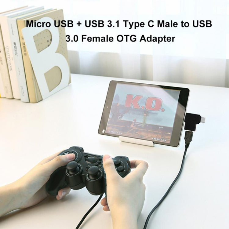 Multi-function USB 3.0 Female & USB-C / Type-C Male & Micro USB Male T-shape OTG Adapter – Data Transmission