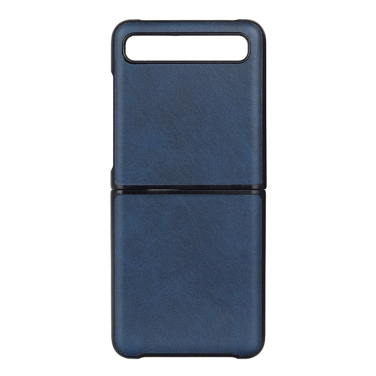 For Galaxy Z Flip Two-color Cow Leather Texture Folding Protective Case Blue