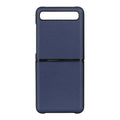For Galaxy Z Flip Genuine Leather Lambskin Texture Folding Protective Case Blue