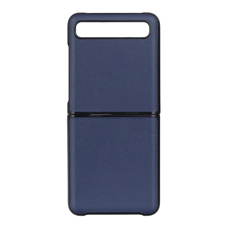 For Galaxy Z Flip Genuine Leather Lambskin Texture Folding Protective Case Blue