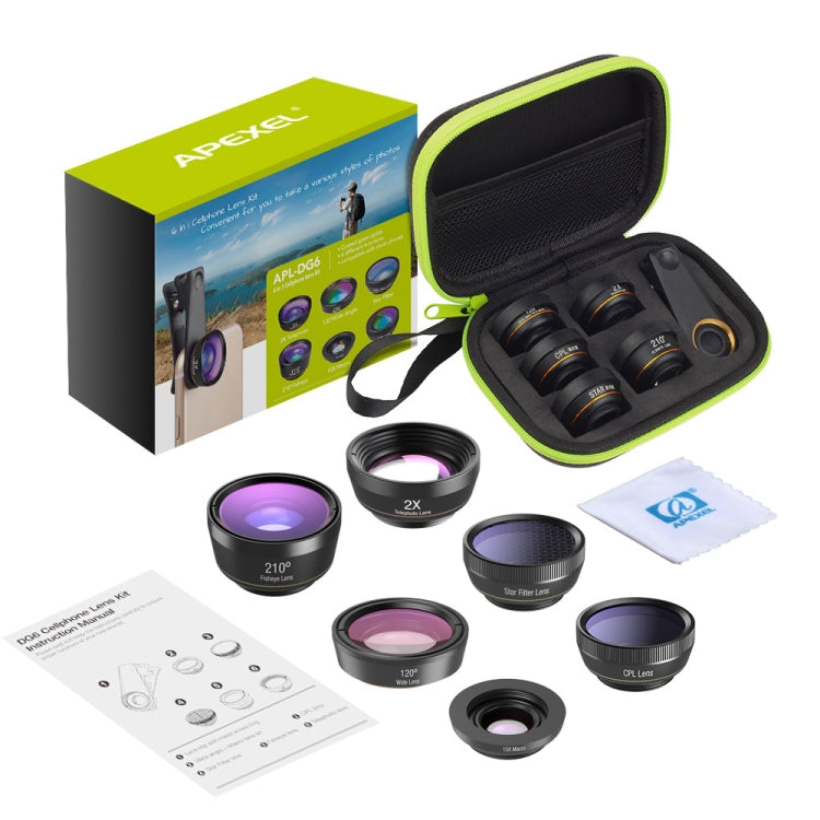 APEXEL Camera Lens – APL-DG6V2 6 in 1 Universal External 2X Telephone+210 Degrees...