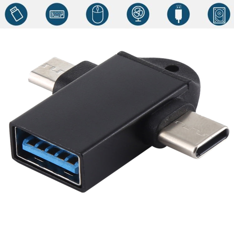 USB 3.0 Female to USB-C / Type-C Male + Micro USB Male Multi-function OTG Adapter with Sling Hole – Data Transmission