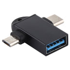 USB 3.0 Female to USB-C / Type-C Male + Micro USB Male Multi-function OTG Adapter with Sling Hole – Data Transmission