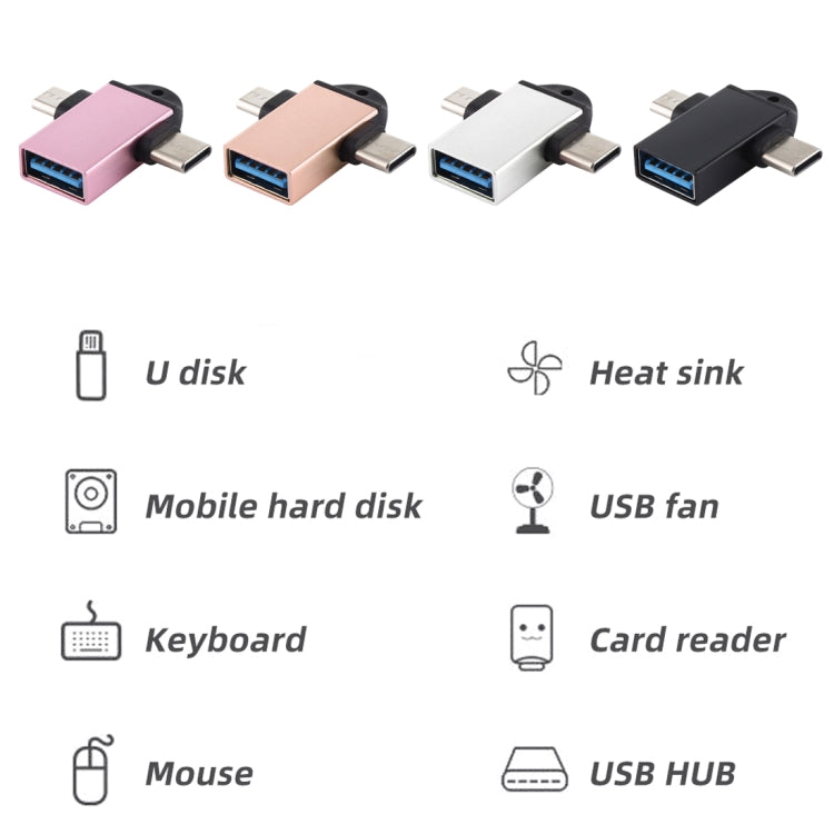 USB 3.0 Female to USB-C / Type-C Male + Micro USB Male Multi-function OTG Adapter with Sling Hole – Data Transmission