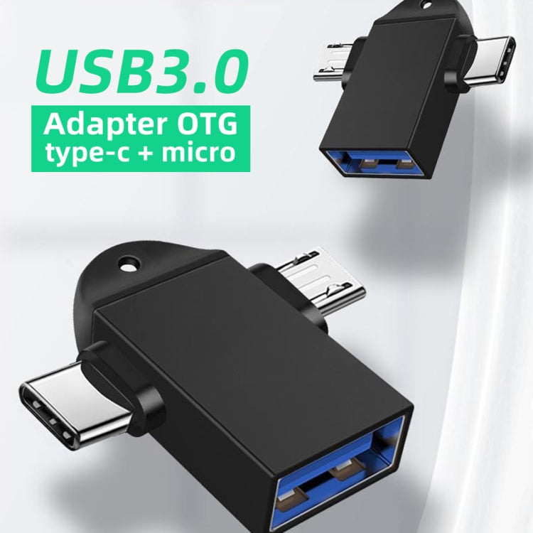 USB 3.0 Female to USB-C / Type-C Male + Micro USB Male Multi-function OTG Adapter with Sling Hole – Data Transmission